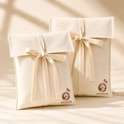 Natural Fabric Slim-Ribbon Envelope Pouch — product gallery view