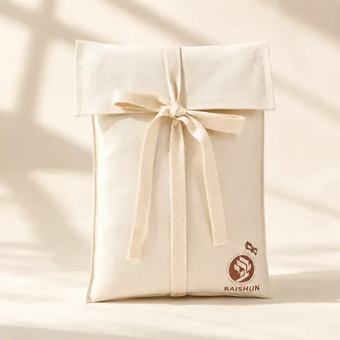Natural Fabric Slim-Ribbon Envelope Pouch — product gallery view