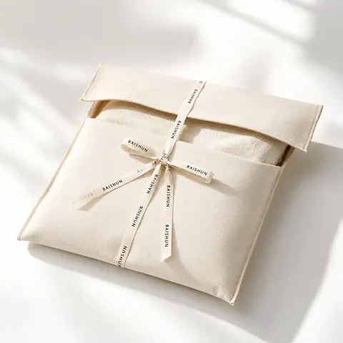 Natural Fabric Cord-Ribbon Envelope Pouch — product gallery view