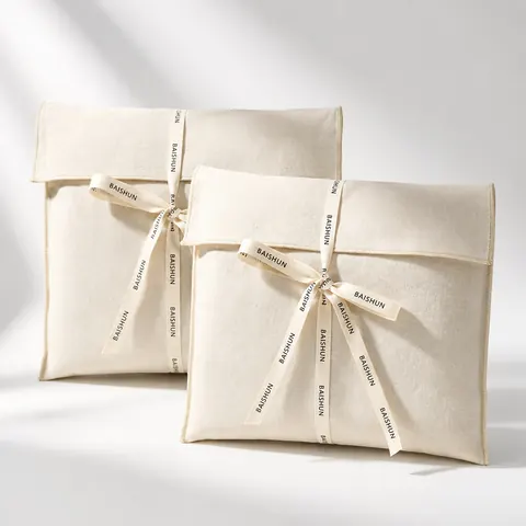 Natural Fabric Cord-Ribbon Envelope Pouch — product gallery view