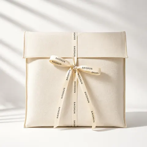 Natural Fabric Cord-Ribbon Envelope Pouch — product gallery view