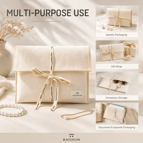 Natural Fabric Cord-Ribbon Envelope Pouch — product gallery view