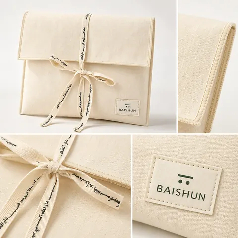 Natural Fabric Cord-Ribbon Envelope Pouch — product gallery view