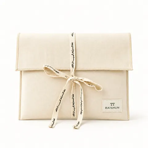 Natural Fabric Cord-Ribbon Envelope Pouch — product gallery view