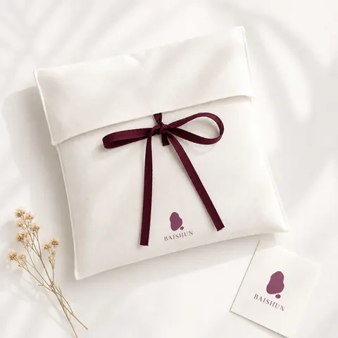 White Fabric Colored-Ribbon Envelope Pouch — product gallery view