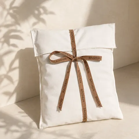 White Fabric Colored-Ribbon Envelope Pouch — product gallery view