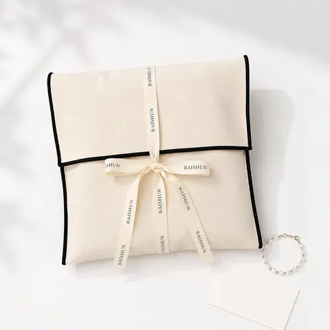 Contrast-Piped Ribbon Envelope Pouch — product gallery view