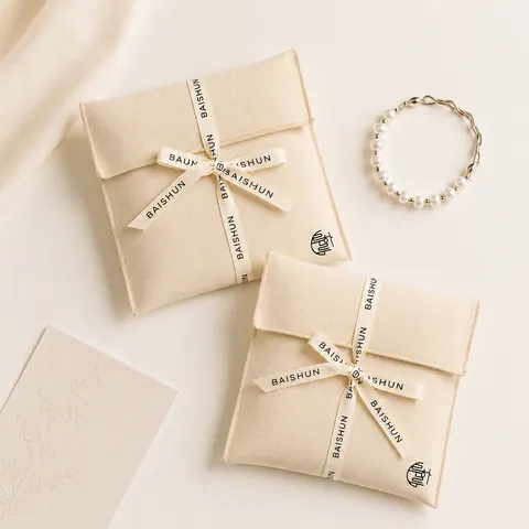 Cross-Ribbon Fabric Envelope Pouch — product gallery view