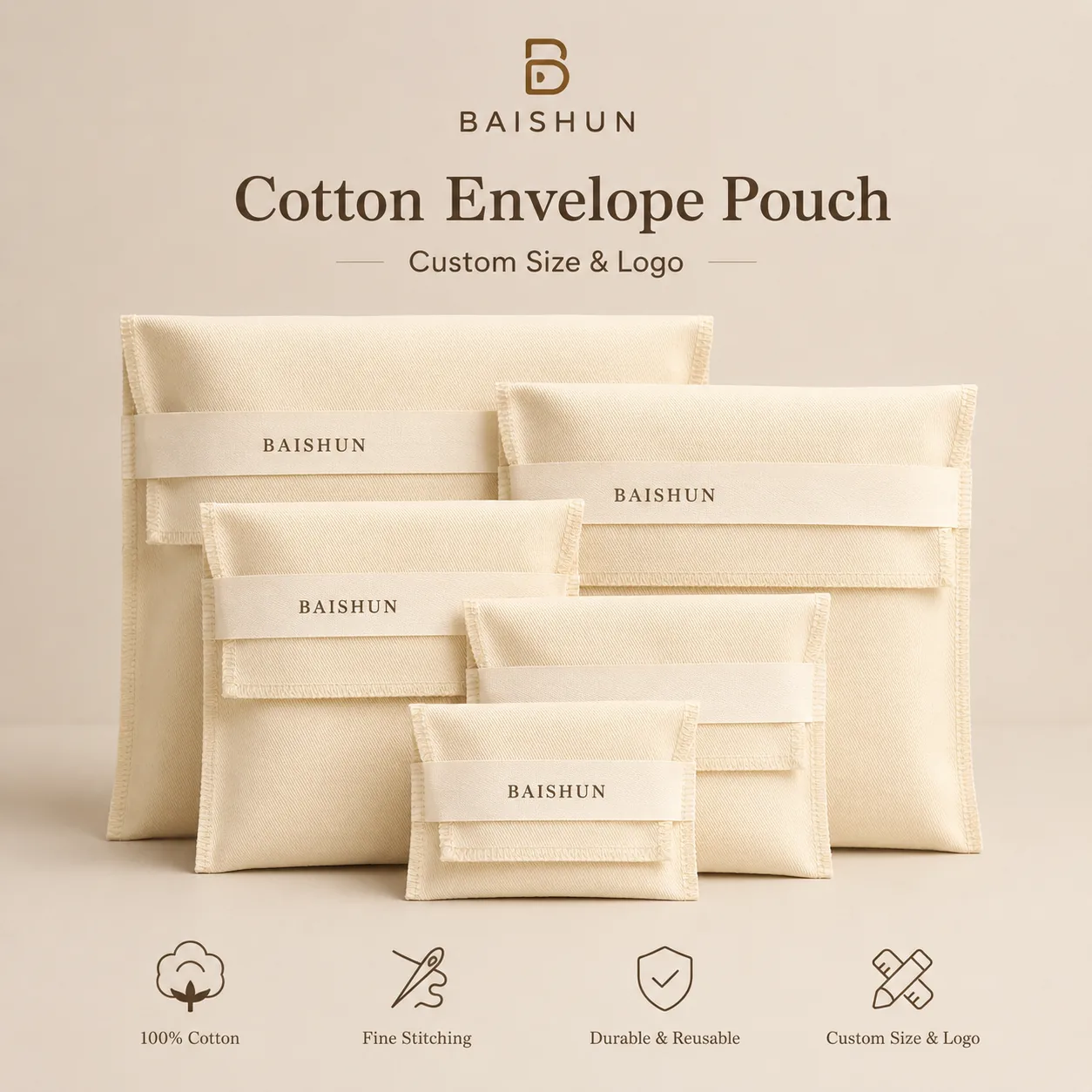 Natural Fabric Flap Envelope Pouch Set — main product view