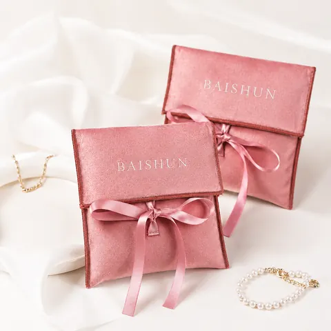 Pink Velvet-Look Bow Envelope Pouch
