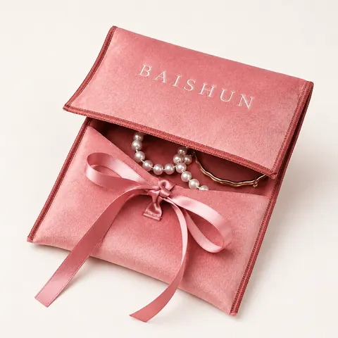Pink Velvet-Look Bow Envelope Pouch — product gallery view