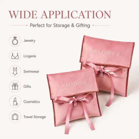 Pink Velvet-Look Bow Envelope Pouch — product gallery view