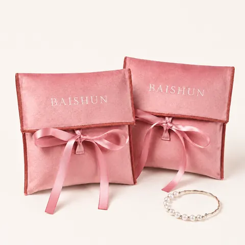 Pink Velvet-Look Bow Envelope Pouch — product gallery view