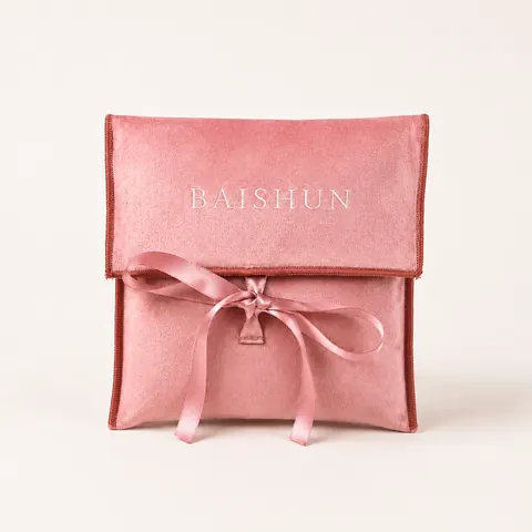 Pink Velvet-Look Bow Envelope Pouch — product gallery view
