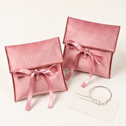Pink Velvet-Look Bow Envelope Pouch — product gallery view