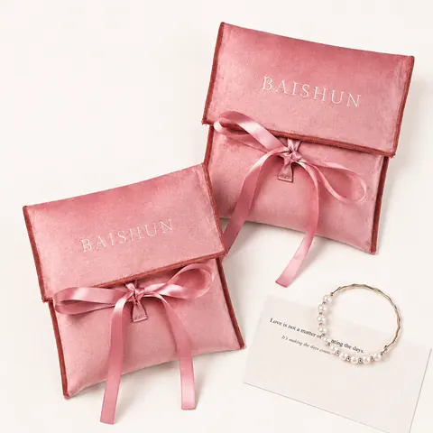 Pink Velvet-Look Bow Envelope Pouch — product gallery view