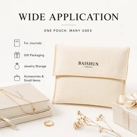 Beige Fabric Fold-Over Envelope Pouch — product gallery view