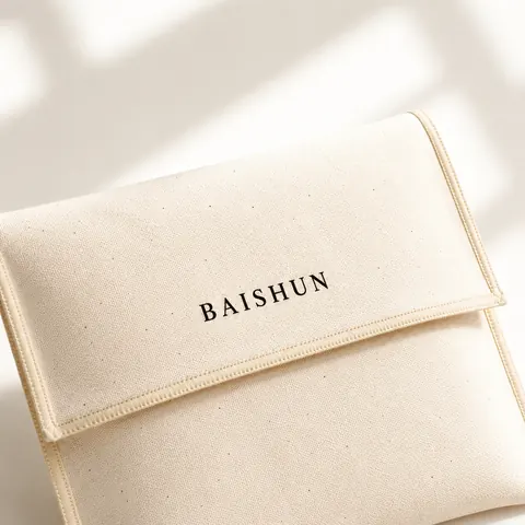 Beige Fabric Fold-Over Envelope Pouch — product gallery view