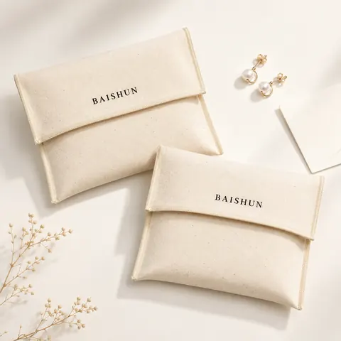 Beige Fabric Fold-Over Envelope Pouch — product gallery view