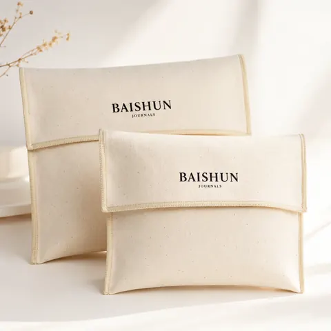 Beige Fabric Fold-Over Envelope Pouch — product gallery view