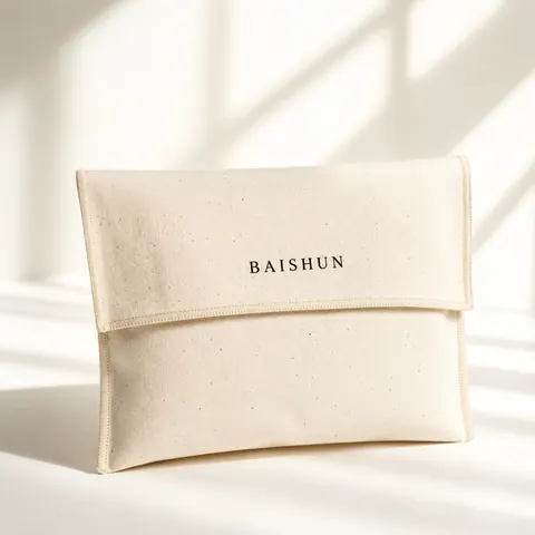 Beige Fabric Fold-Over Envelope Pouch — product gallery view
