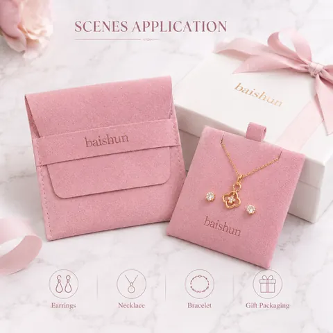 Pink Microfiber-Look Snap Pocket Envelope Pouch