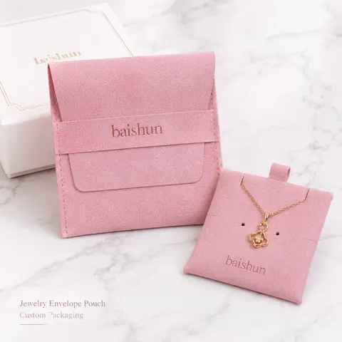 Pink Microfiber-Look Snap Pocket Envelope Pouch — product gallery view