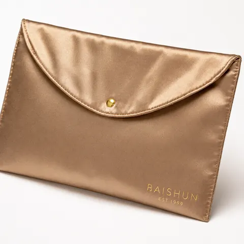 Bronze Satin-Look Snap Cosmetic Envelope Pouch — product gallery view
