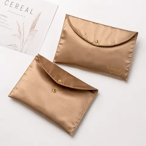 Bronze Satin-Look Snap Cosmetic Envelope Pouch — product gallery view