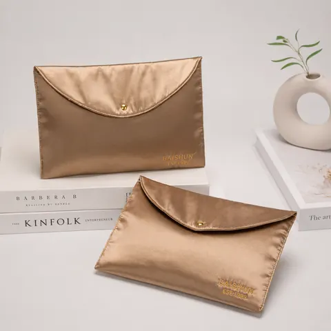 Bronze Satin-Look Snap Cosmetic Envelope Pouch — product gallery view