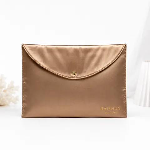 Bronze Satin-Look Snap Cosmetic Envelope Pouch — product gallery view