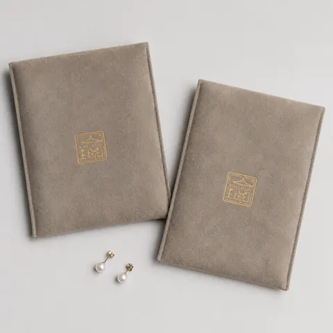 Gray Velvet-Look Flat Storage Pouch