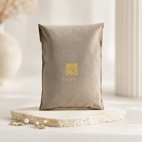 Gray Velvet-Look Flat Storage Pouch — product gallery view