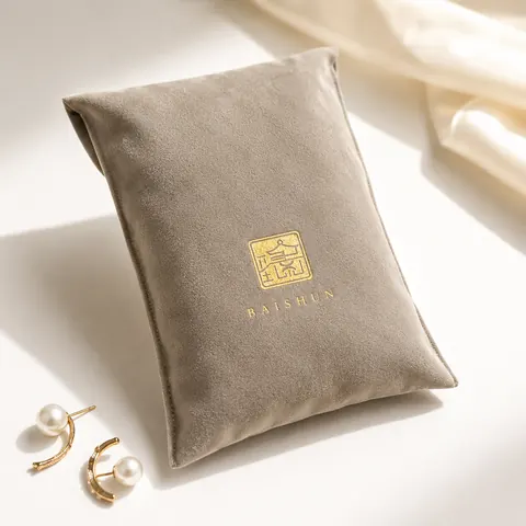 Gray Velvet-Look Flat Storage Pouch — product gallery view