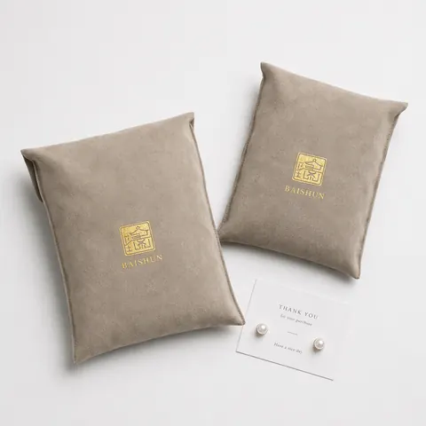 Gray Velvet-Look Flat Storage Pouch — product gallery view