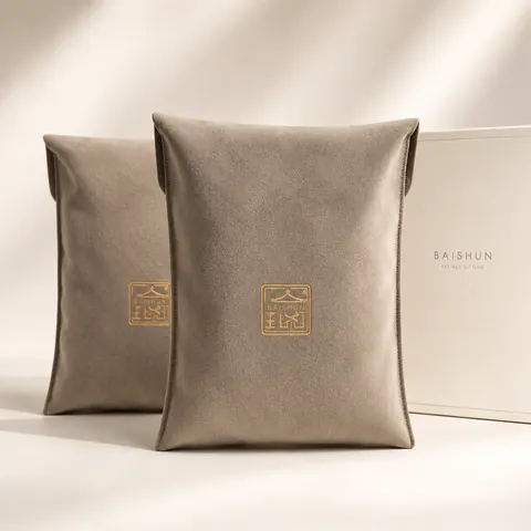 Gray Velvet-Look Flat Storage Pouch — product gallery view