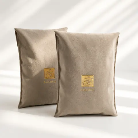 Gray Velvet-Look Flat Storage Pouch — product gallery view