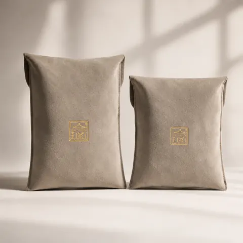 Gray Velvet-Look Flat Storage Pouch — product gallery view