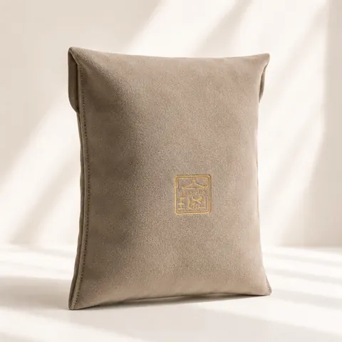 Gray Velvet-Look Flat Storage Pouch — product gallery view