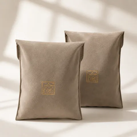 Gray Velvet-Look Flat Storage Pouch — product gallery view