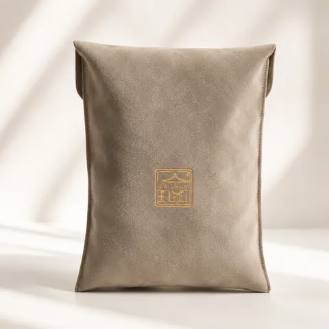 Gray Velvet-Look Flat Storage Pouch — product gallery view