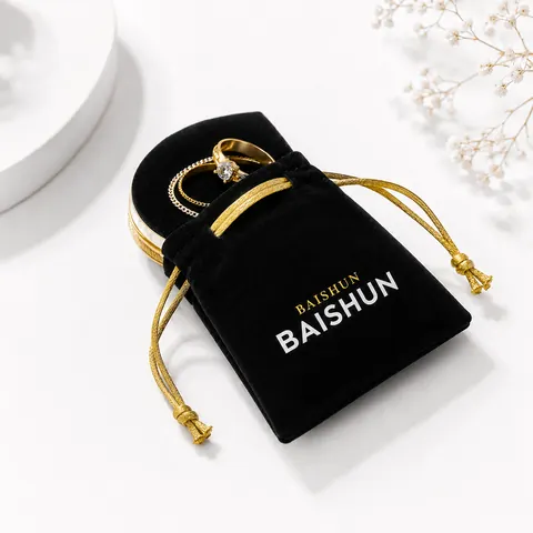 Black Velvet-Look Gold-Trim Jewelry Envelope Pouch — product gallery view