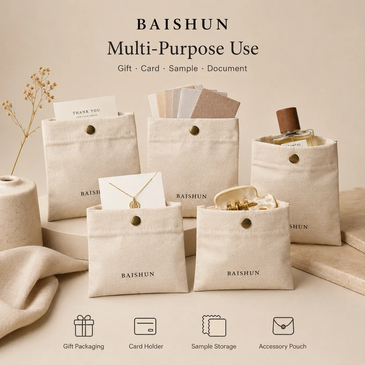 Natural-Look Snap-Top Fabric Gift Pouch - AI-generated digital design reference