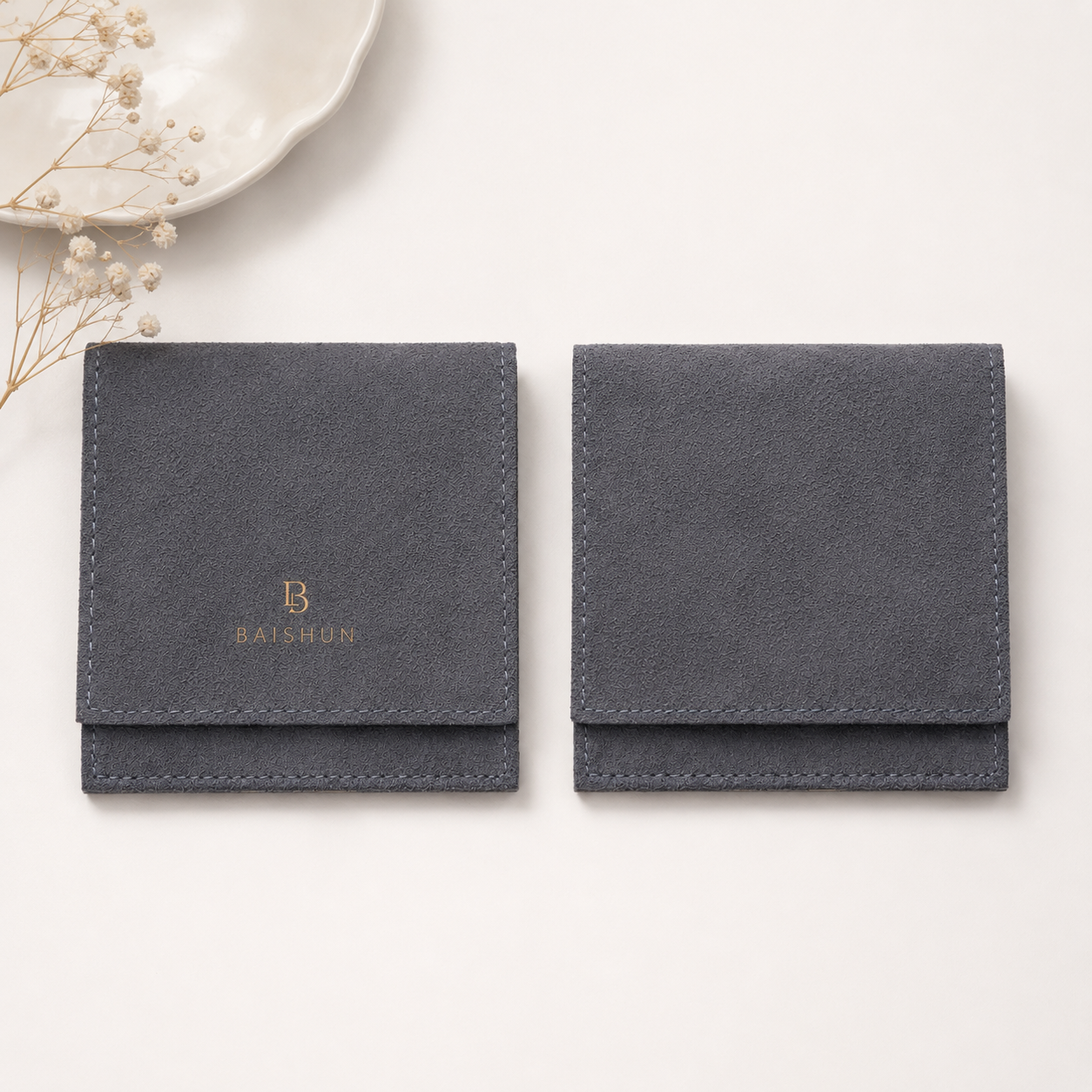 Dark Gray Envelope Jewelry Pouch — jewelry presentation view