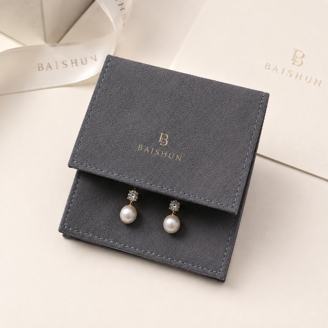 Dark Gray Envelope Jewelry Pouch — colour presentation view