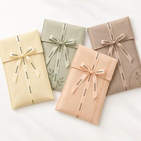 Tall Ribbon-Tie Fabric Envelope Pouch — product view 4