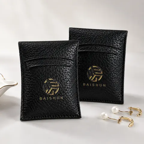 Black Leather-Look Jewelry Envelope Pouch — product gallery view