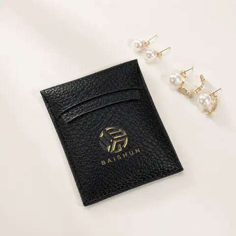 Black Leather-Look Jewelry Envelope Pouch — product gallery view
