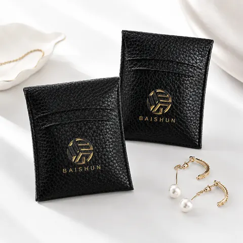 Black Leather-Look Jewelry Envelope Pouch — product gallery view