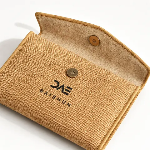Tan Textured Flap Jewelry Pouch — product gallery view